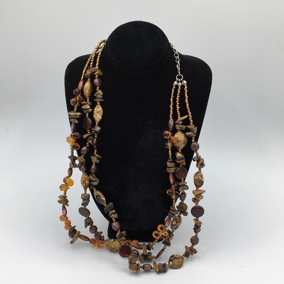 Brown and Amber Beaded Necklace - Picture 1 of 5